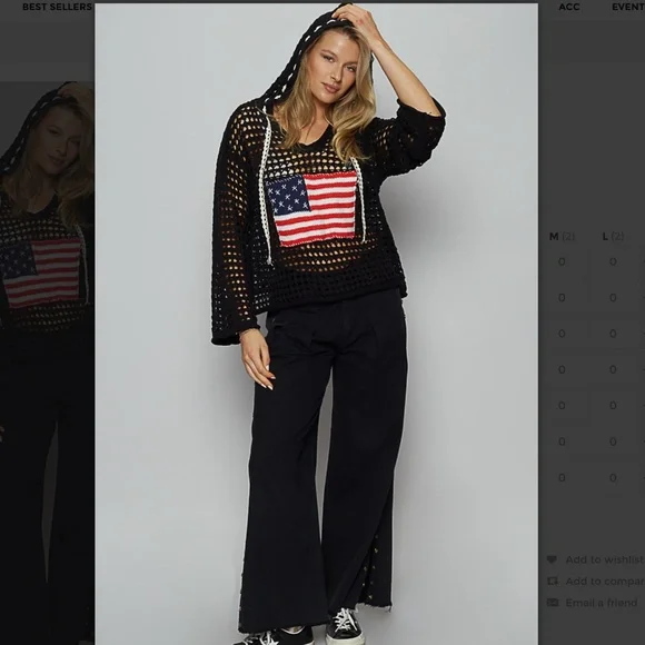 POL “ USA “ POL Open Knit Sweater Hoodie with American Flag SR19 - Picture 5 of 5